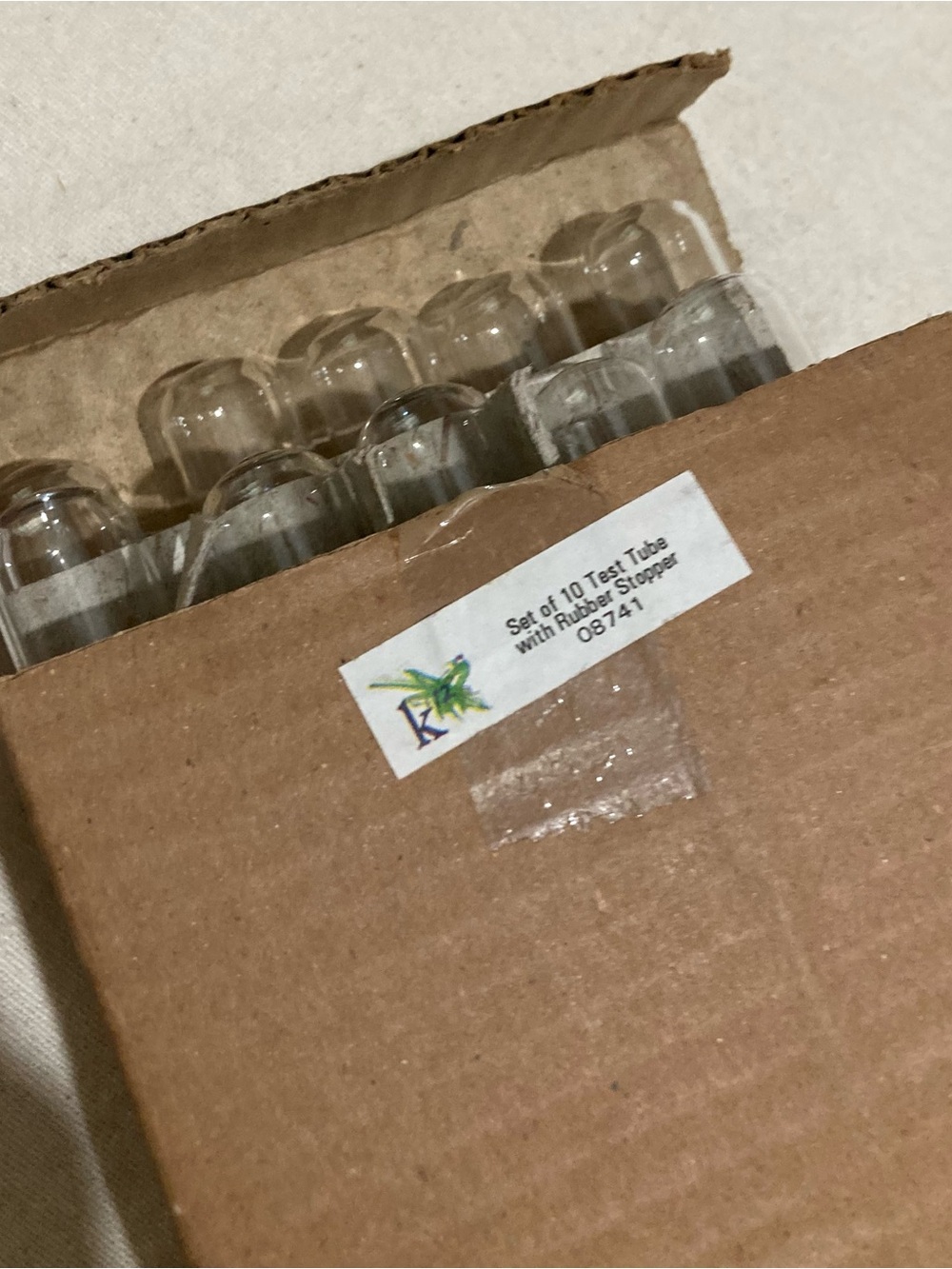 Set of 10 Clear Glass Test Tubes with Rubber Stoppers 18x150mm